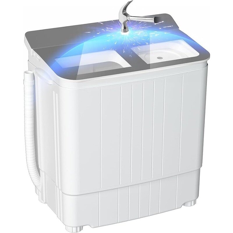 Mini lavatrice compatta da 14.5 libbre, lavatrice portatile con centrifuga, rondella compatta a doppia vasca, grigia