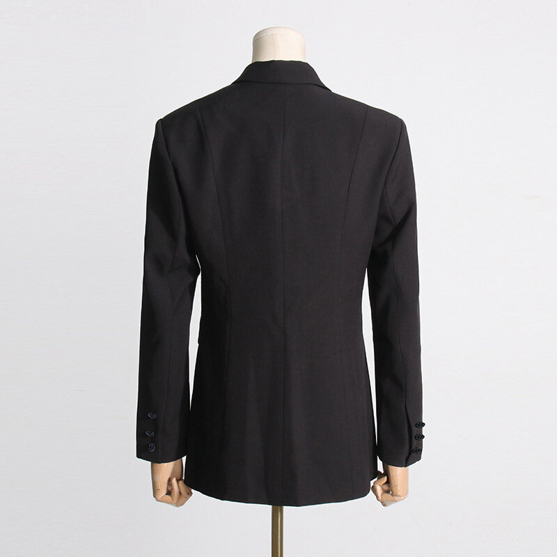 女性用シングルブレストブレザー,オフィスジャケット,ワークコート,不規則なクロスカラー,フォーマルウェア,黒,1個