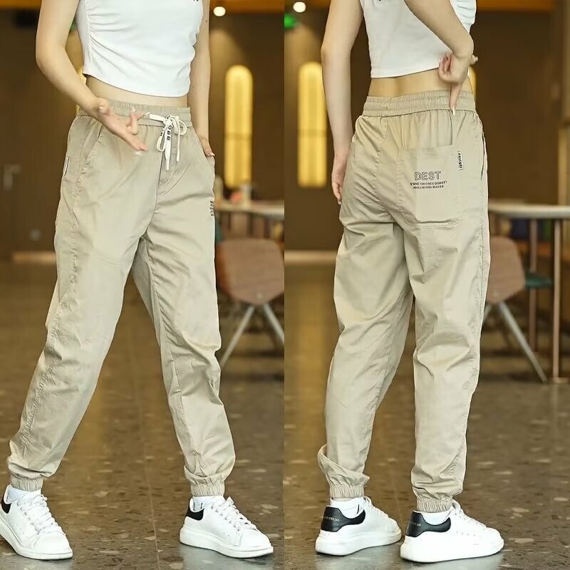 Spring/Summer Thin Workwear Pants for Men's Japanese Retro Drawstring Loose Straight Cotton Casual Pants Trendy Long Pants