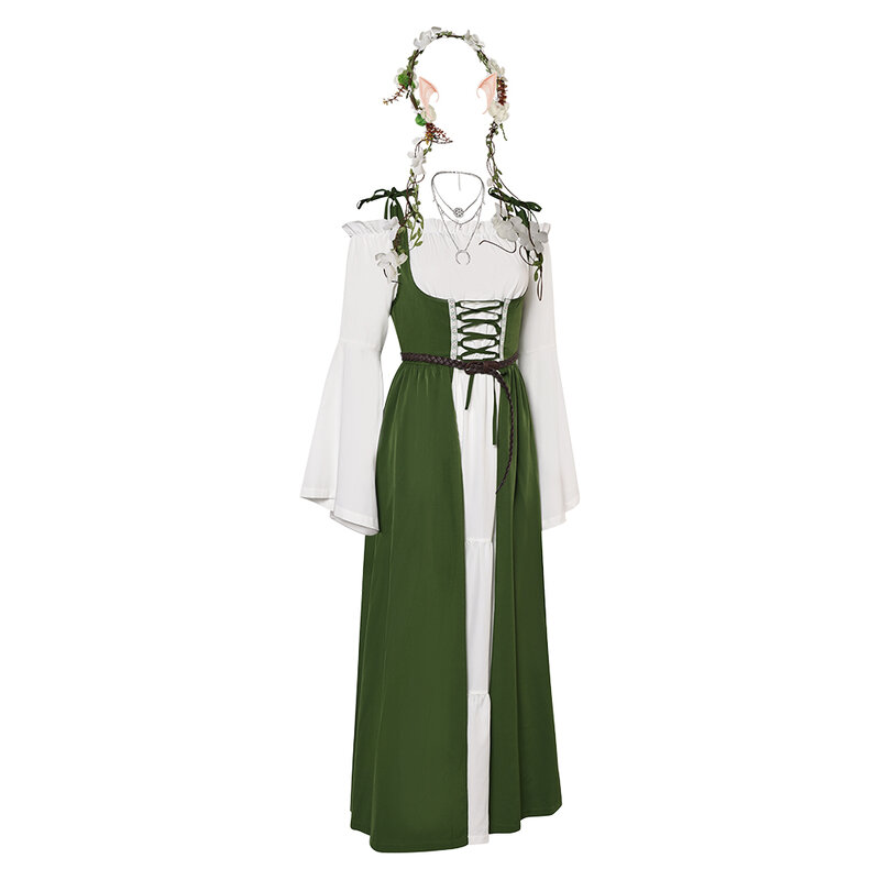 Disfraz Medieval renacentista Retro para mujer, vestido con collar y orejas, trajes para adultos, traje para fiesta de Carnaval y Halloween