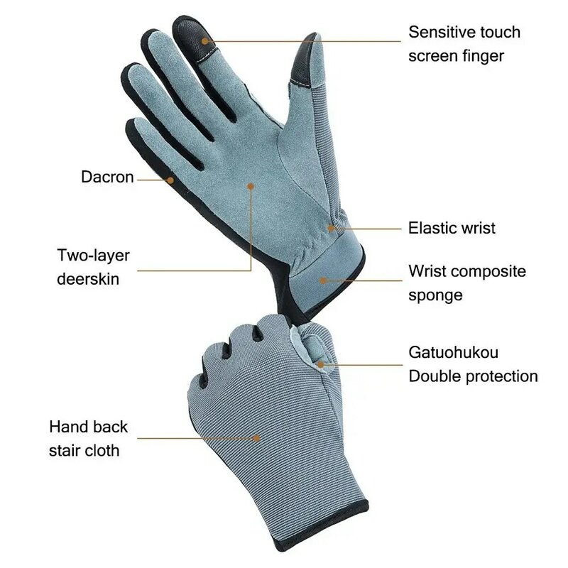 Miękkie skórzane rękawice robocze dwa palce rękawiczki do ekranu dotykowego antypoślizgowe odporne na zużycie pochłanianie potu oddychająca rękawica ogrodnicza