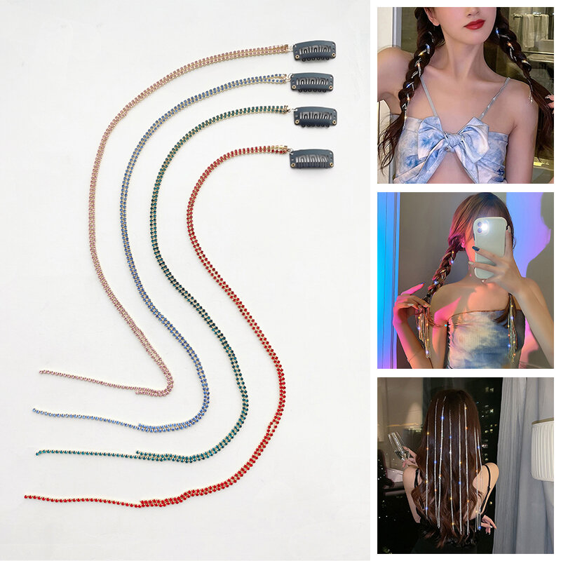 Rhinestone Headwear For Women Tassel Chain Hair Clips Barrettes Braided Headdress Hairpin Dirty Braided Hairband Party Jewelry