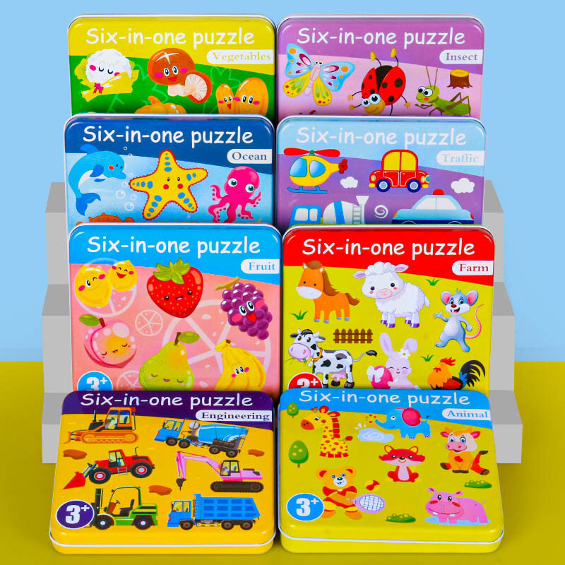 Puzzle bayi montesori mainan pendidikan kayu 3D permainan Puzzle kotak besi anak teka-teki Jigsaw Puzzle kayu untuk anak-anak 2 3 4 tahun