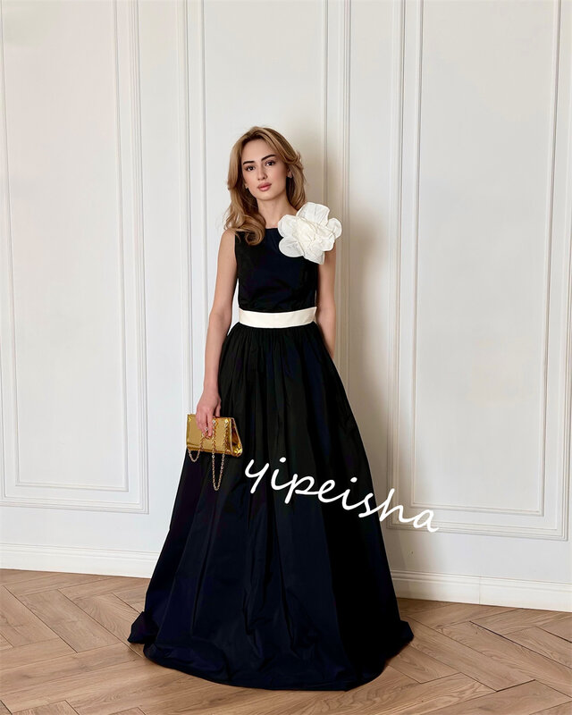Jersey Draped Flower Prom Ball Gown Strapless Bespoke Occasion Gown Long Dresses
