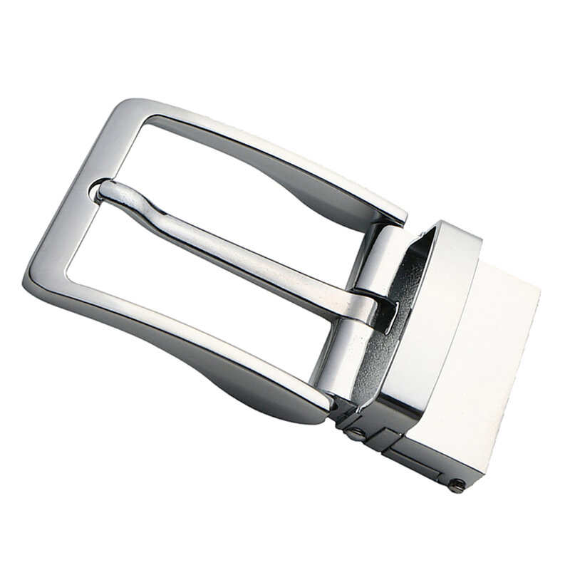 Men's reversible aluminum belt buckle. Single-pronged rectangular pin buckle