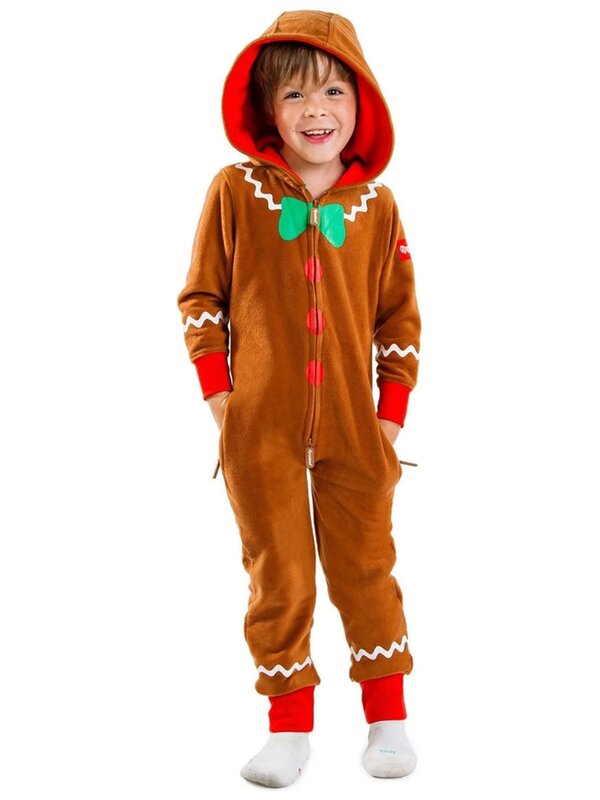 Mono de pan de jengibre para adulto y familia Unisex, disfraz de galleta de jengibre lindo para niños pequeños, mono acogedor de Navidad
