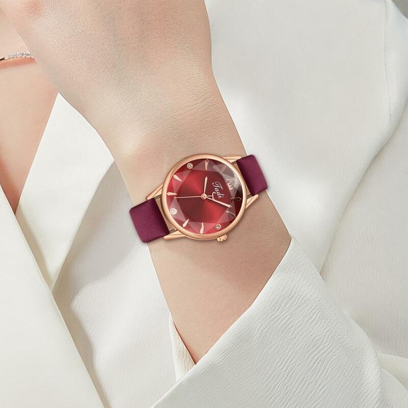 Relógio feminino elegante com mostrador de strass, ocasião formal, pulseira de couro falso, quartzo, senhoras, movimento, mulher