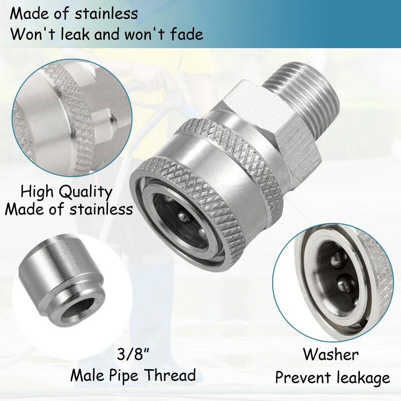 3/8 Inch Stainless Steel Male and Female Quick Connector Kit Pressure Washer Adapter Set Quick Connector Plug Male Nipples