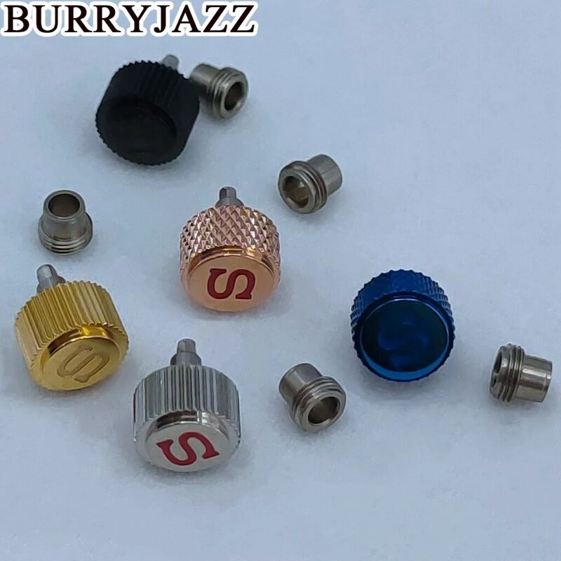 BURRYJAZZ Silver Rose Black Gold Blue Watch Crowns Watch Parts Replacement S Crown for NH35 NH36 4R35 4R36 7S26 Movement SKX007