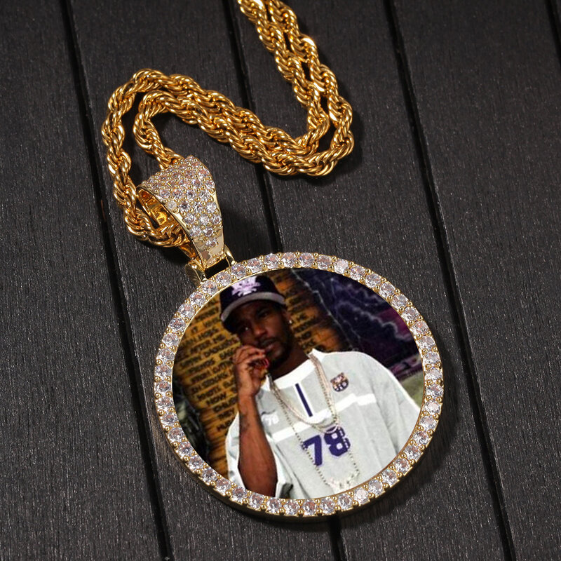 Uwin Custom Photo Pendant With Tennis Chain Round And Wing Men HipHop Jewelry Personalized Cubic Zircon Chains Gift