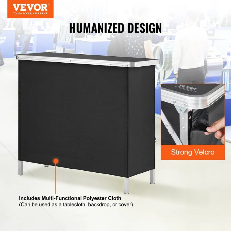 VEVOR Folding Portable Bar Table Tradeshow Podium Table for Party Picnic Exhibition Includes Carrying Case Storage Shelf & Skirt