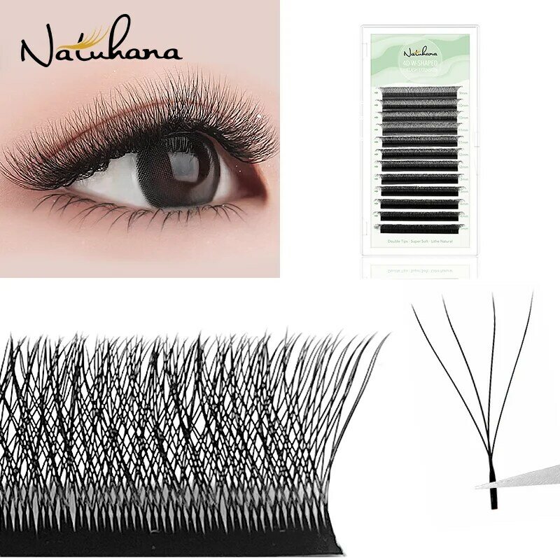 NATUHANA W Shaped 4D 5D 6D Clover Eyelash Extensions Individual Premade Russian Volume Fan Soft Natural Mink False Lashes Makeup