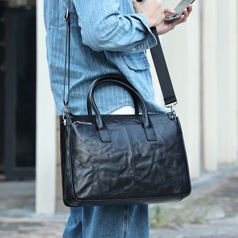 Męska torba kurierska z prawdziwej skóry modne męskie torby na ramię biznesowe torebka na pasek biurowe na laptopa 15.6"