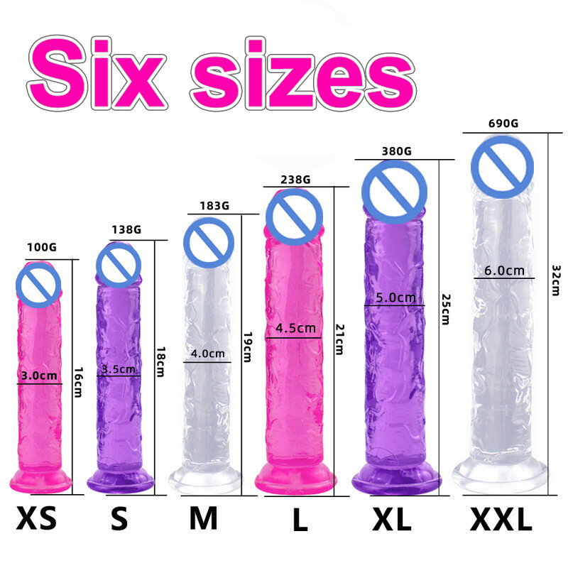 Billig 6 Größen realistische große Gelee Dildo Frauen erotische Anal Sexspielzeug Homosexuell weiche Klitoris Vaginal Mastur batoren Penis Saugnapf Schwanz