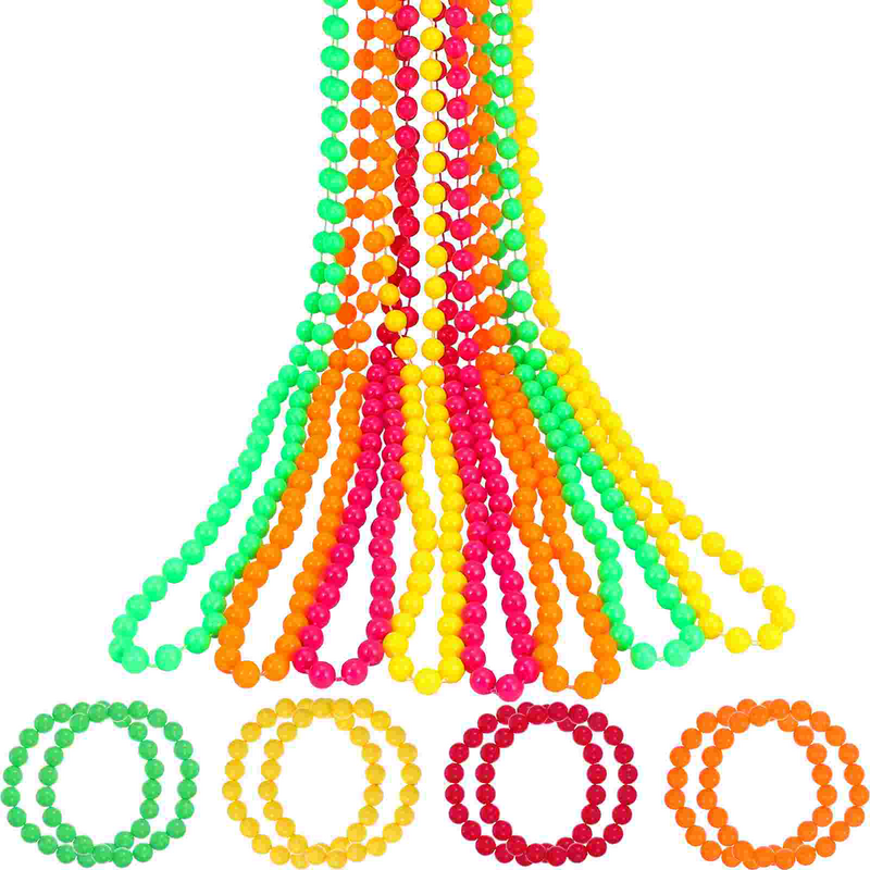 16 buah gelang Neon kalung pesta untuk 80s perhiasan wanita manik-manik rantai kalung Aksesori lampu Vintage