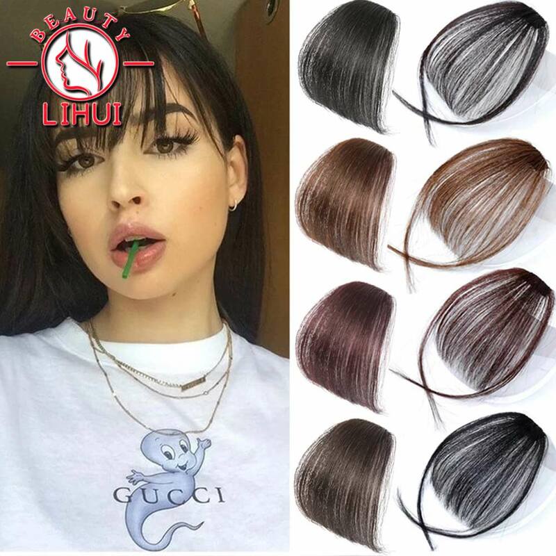 LiHui fałszywe Blunt Air Bangs przedłużanie włosów syntetyczne fałszywe Fringe naturalne fałszywe hairpiece dla kobiet klip w Bangs