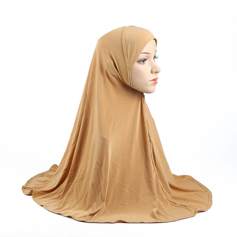 Solid Color Plain Muslim Pray Hijab Scarf Islamic Headscarf Hat  Pull on Headwrap Full Cover Scarf Bonnet Turban
