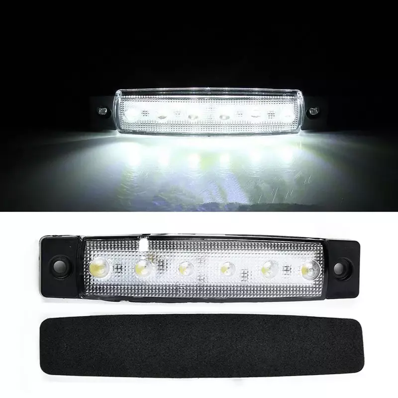 Lampu penanda samping 12V 6 LED putih, lampu samping untuk Trailer truk perahu BUS indikator RV tahan air lampu samping konsumsi daya rendah
