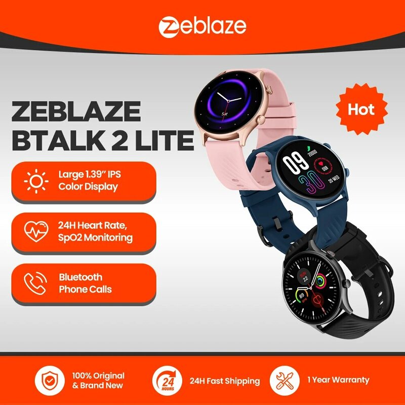 Zeblaze Btalk 2 Lite Voice Calling Smart Watch Large 1.39 HD Display 24H Health Monitor 100+ Workout Modes Smartwatch