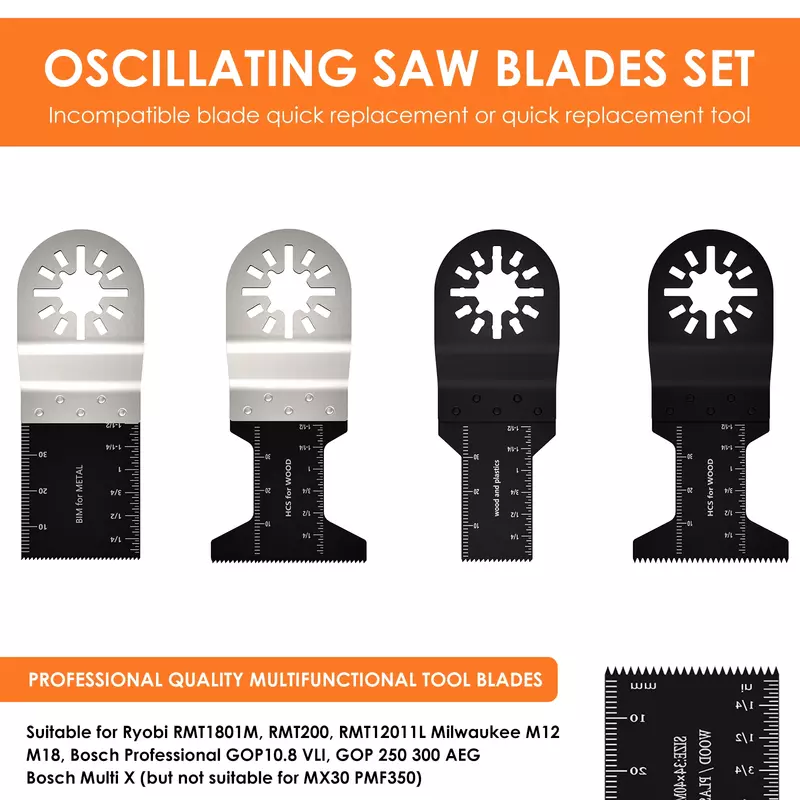 113Pcs Oscillating Saw Blades Set for RMT1801M/ RMT200 Professional Oscillating Tool Blade Multifunctional HCS Multitool Blades