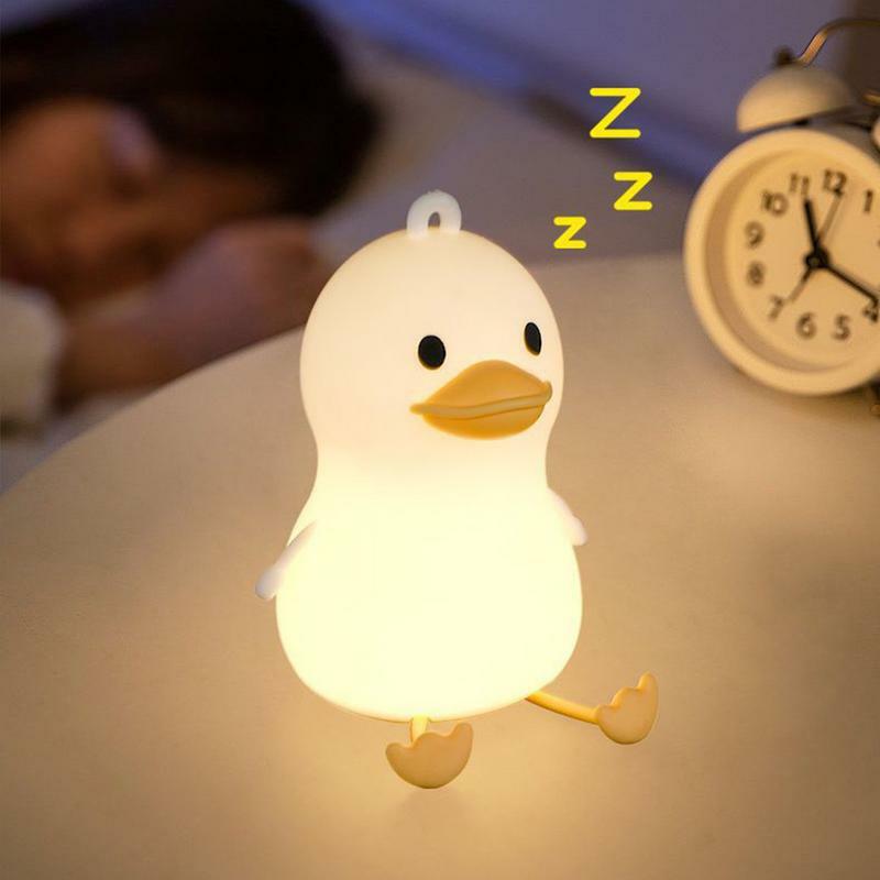 หลอดไฟ LED กลางคืนซิลิโคนลายการ์ตูนเป็ดน้อยน่ารักมีไฟ USB ชาร์จไฟได้, โคมไฟข้างเตียงนอนจับเวลาเป็นของขวัญสำหรับเด็ก