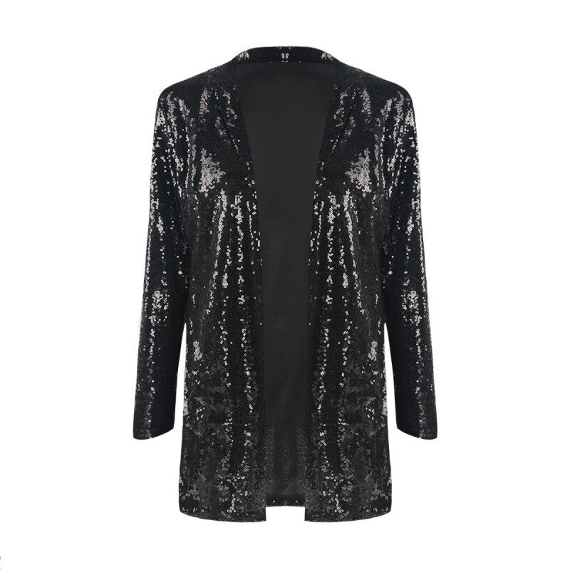 Shiny paillettes donna Cardigan giacca a vento giacca ampia Outfit Casual Blazer Coat No Button Street Wear