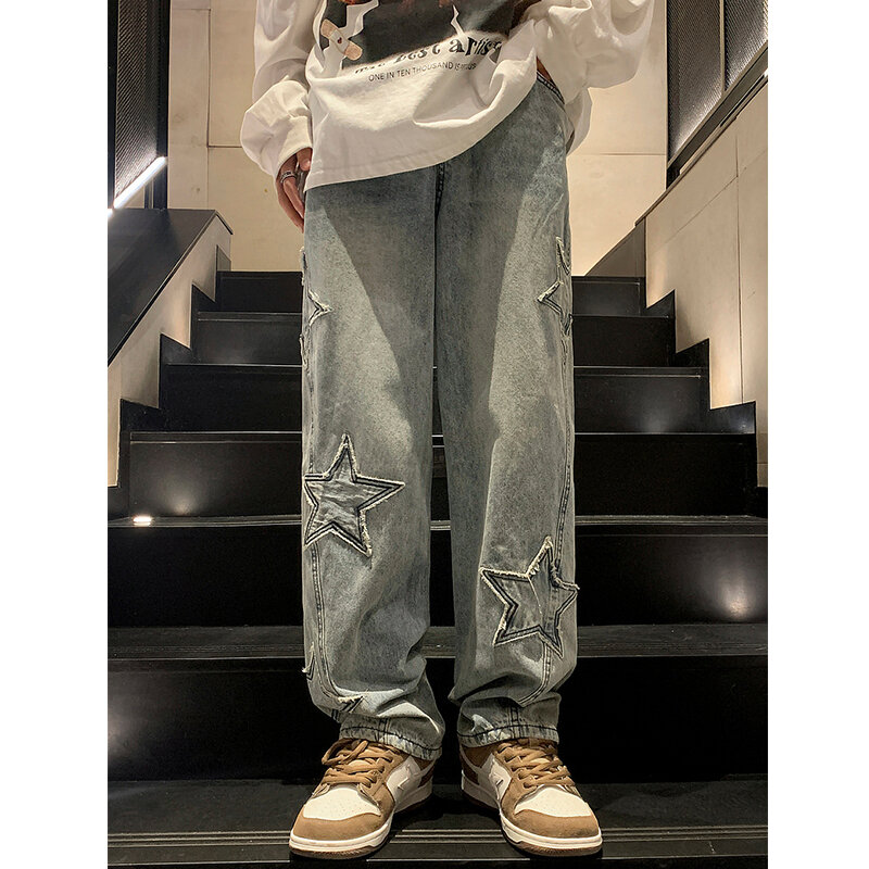 Y2K-Men and feminino vintage coreano jeans de perna larga preta, calças retas estéticas, calças estéticas, streetwear oversize, calças jeans alt, roupas