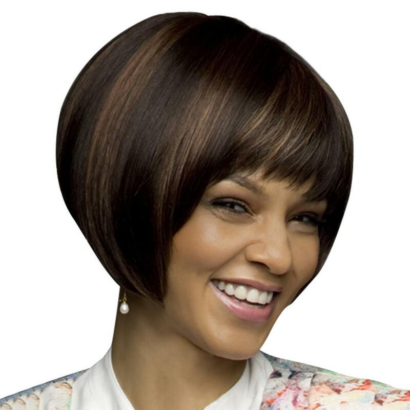 30cm Cool Women Short Straight Bob Party Natural Looking Mixed Color Hair Cosplay Wig Heat Resistant Fiber Short Hair With Bang