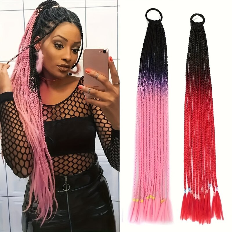 Brazylijskie skręcone warkocze kucyk peruki gradientowe doczepy do włosów syntetyczne z gumką DIY na imprezę cosplay kobiety element ubioru