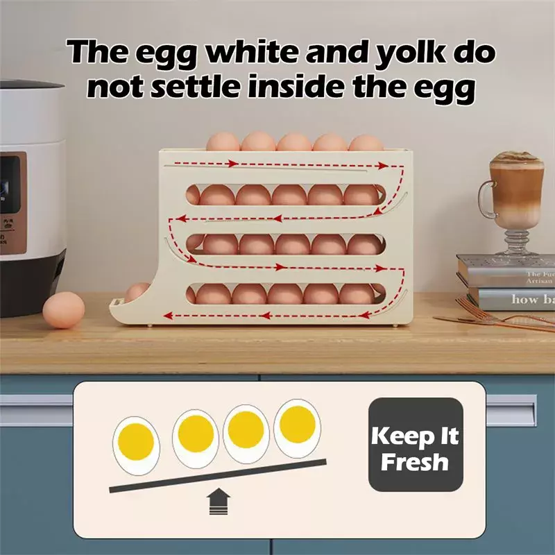 냉장고 계란 보관함, 롤링 주방 용기, 계란 롤링 랙, 대용량 냉장고, 계란 정리함 거치대, 2 개, 1 개