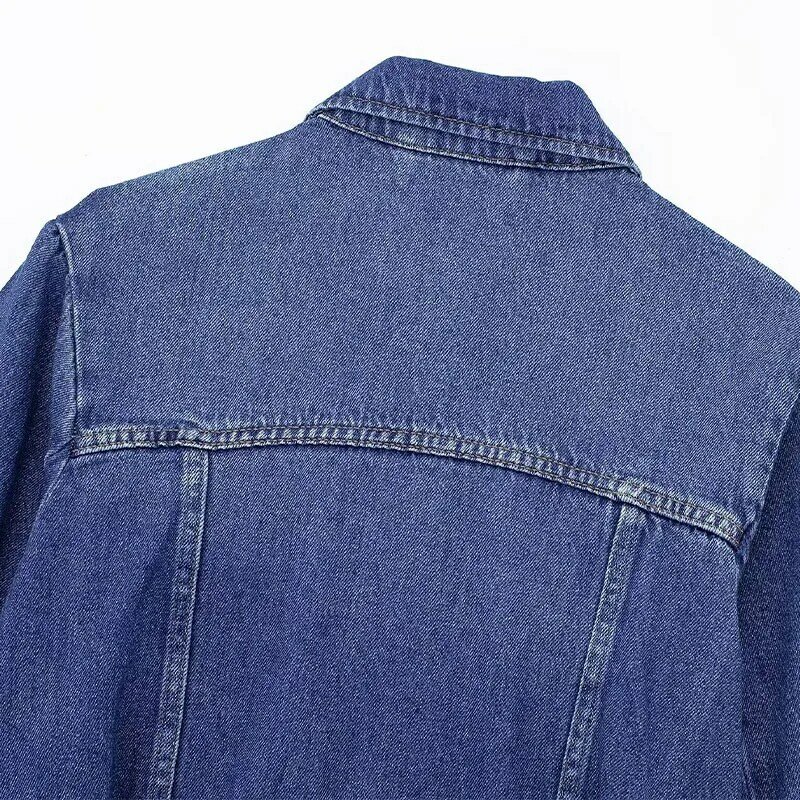 2024 wiosna nowa moda kurtka dżinsowa Retro klapa z długimi rękawami kurtka na guziki modna Top krótka kurtka