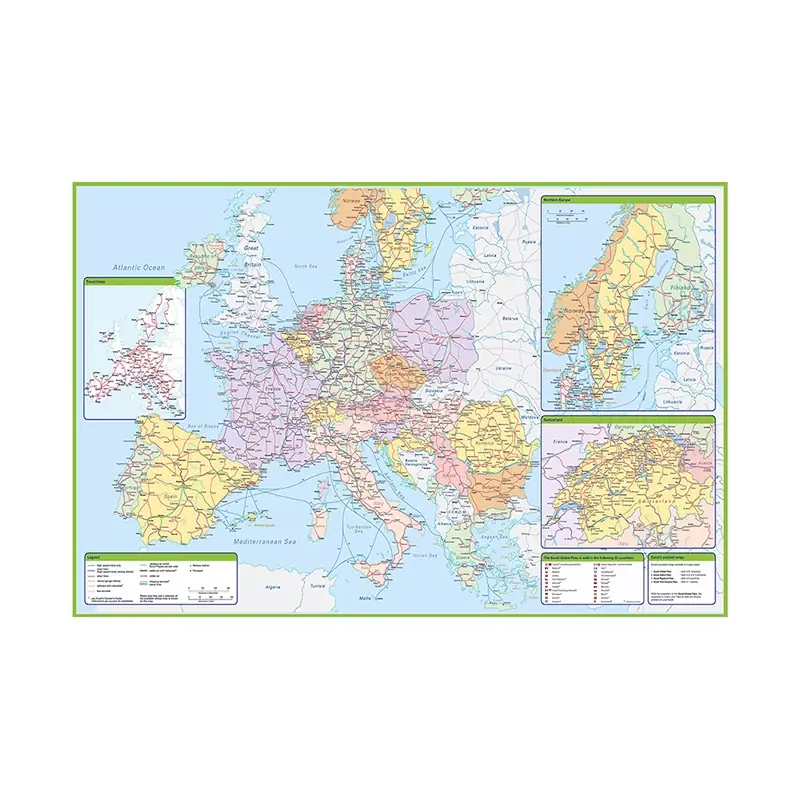 A europa mapa político com rota de tráfego 84*59cm lona pintura da parede arte poster casa decoração escola sala de aula suprimentos