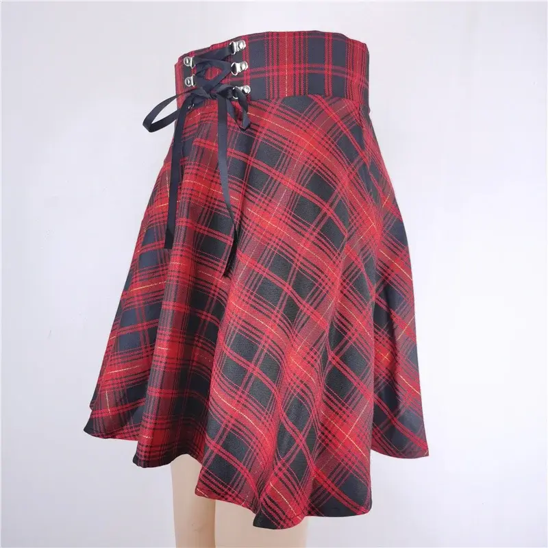 Minifalda acampanada informal para mujer, falda básica y versátil, de cintura alta, gótica, Punk, negra, Harajuku