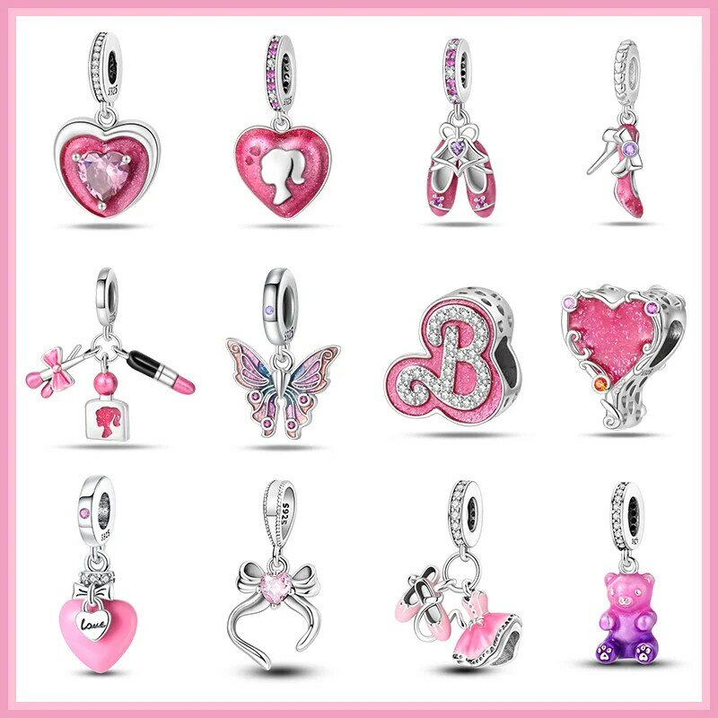 2024 Fashion 925 Sterling Silver Crystal Slippers Barbie Series Charm Beads Suitable for Pandora Original Bracelet DIY Gift