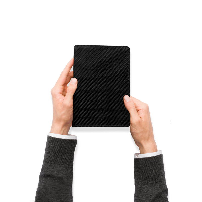 Soporte para pasaporte de cuero de fibra de carbono de lujo con 10 ranuras para tarjetas, soporte para pasaporte de viaje de negocios, tarjetero con bloqueo RFID (negro)