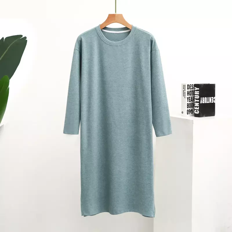 One-piece Plus Winter Nightshirt And Sleeved Clothes Pajamas Men Home Dress Plain Night Sleep Autumn Thickened Men's Long Size