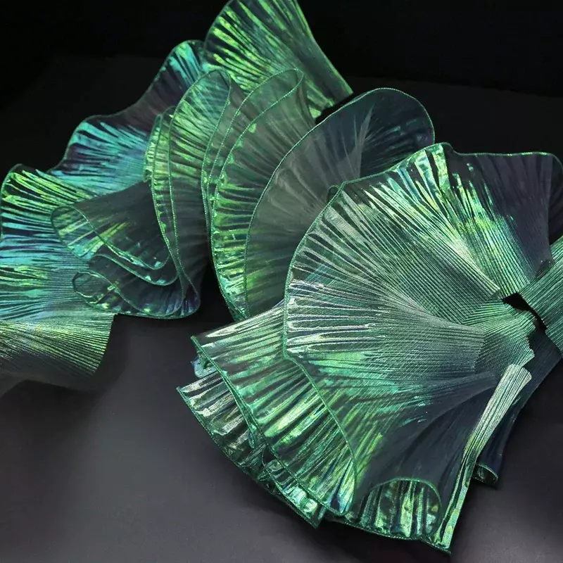 Borde plisado de encaje de Organza de cristal, cinta embellecedora fruncida, ribete iridiscente de 13 cm de ancho, 1/3/5/10m