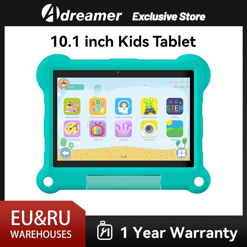 Детский планшет Adreamer, 10,1 дюйма, 4 + 64 ГБ, 1280x800 IPS, Android 12, 6000 мА · ч