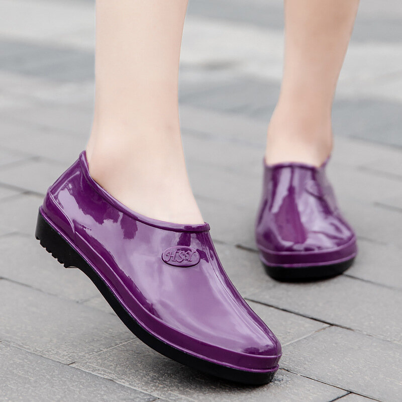 Женские уличные ботинки с закрытым носком, износостойкие рабочие ботинки, однотонные резиновые сапоги из ПВХ с короткими трубками, всесезонные ботинки