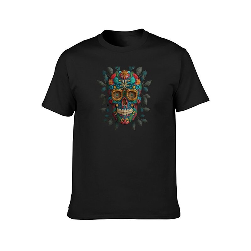 Deluxe design made of embroidery skull textile Day of the Dead, Dia de los Muertos T-Shirt korean fashion mens clothing