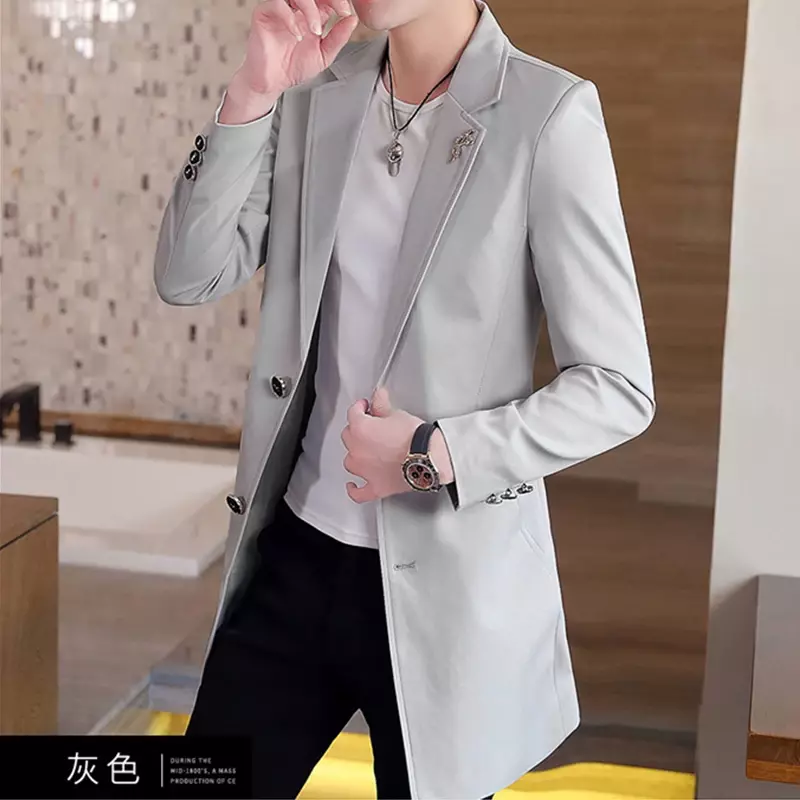 Neue Herren Business Casual Fashion Urban Korean Trend schlanke einfarbige kleine Anzug Jacke Frühling Blazer langen Mantel