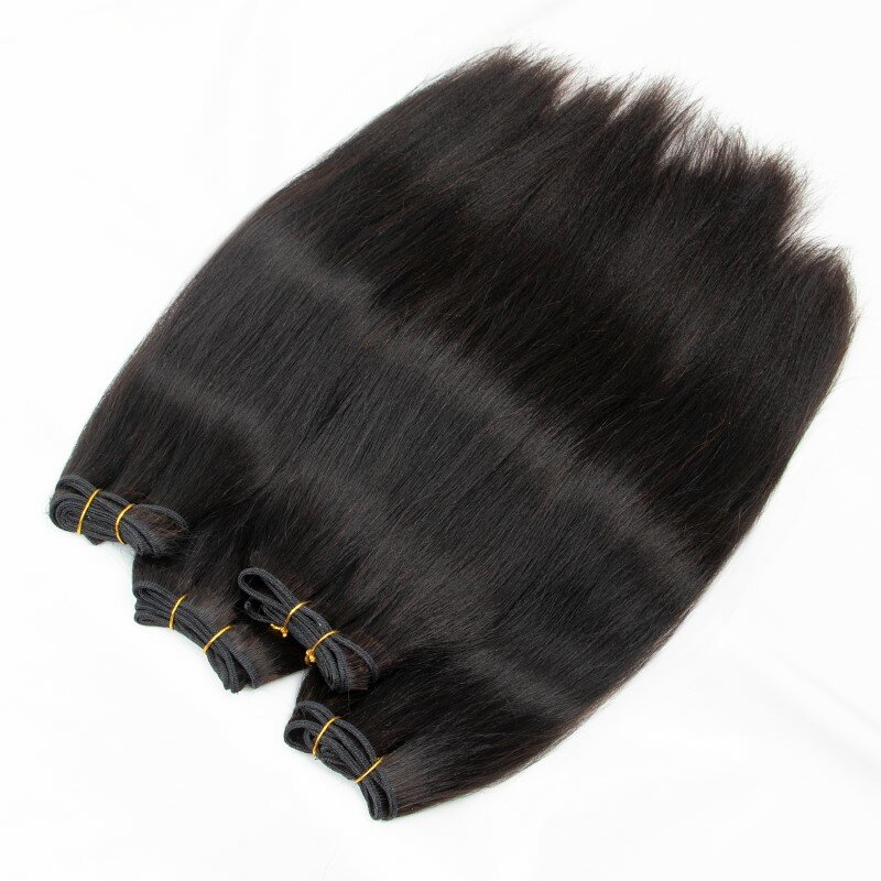 Bundel rambut Yaki ringan ekstensi rambut manusia Remy Yaki lurus bundel benang ganda dijahit 100g/bundel 12-24 "hitam alami