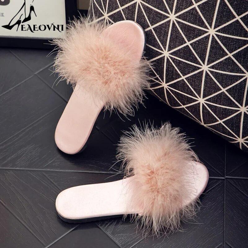 Spring Summer Wedding Bridesmaid Faux Fur Slippers Women New Velvet Red Slippers Wedding Gift Bridesmaid Morning Gown Shoes