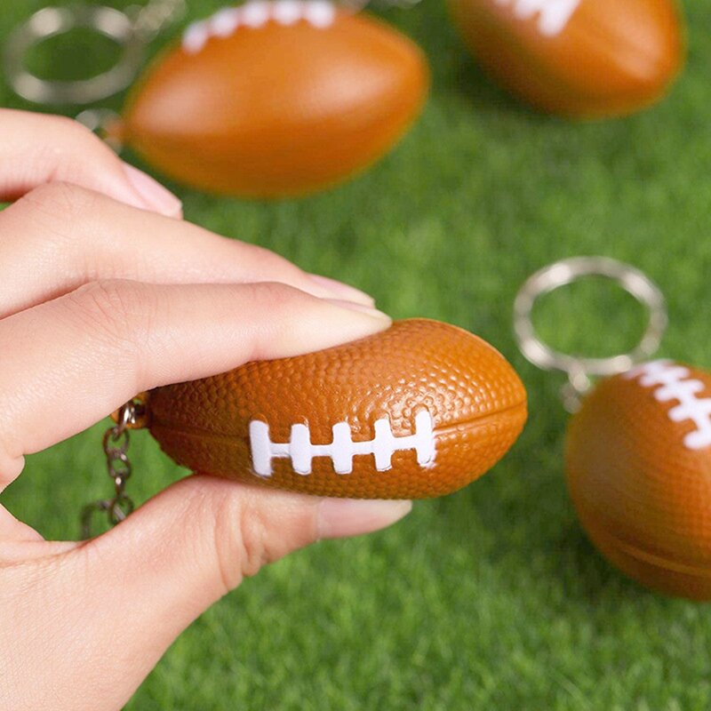 24 Pack Football Keychains,Mini Rugby Stress Ball Keychains,Sports Ball Keychains,School Carnival Reward For Boy Girls