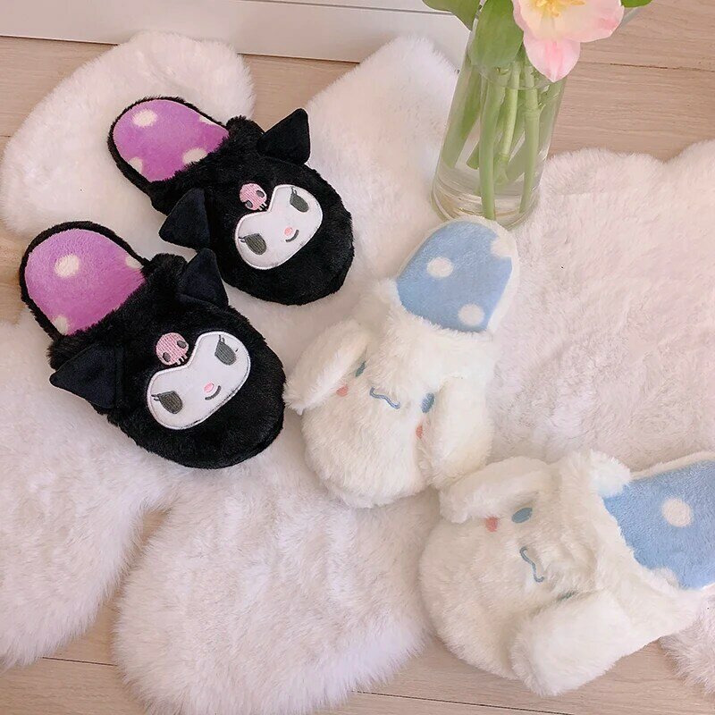 Sanrio-ロマンチックな子猫のデザインの豪華なスリッポンソックス,暖かくて柔らかい冬の靴,屋内に最適