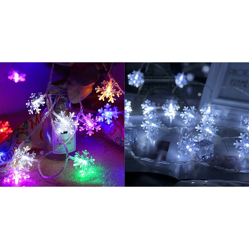 Christmas Lights Snowflake 40 LED String Fairy Lights Light Battery-Operated Garland New Year Holiday Party Decoration