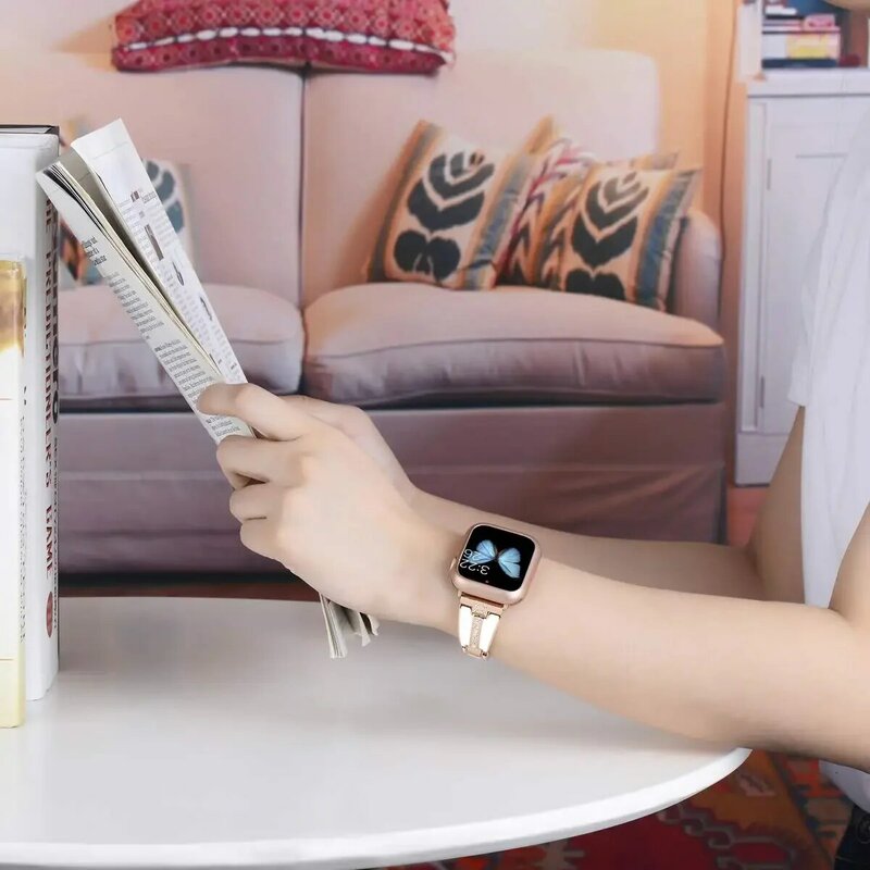 Correa de resina y Metal para Apple Watch, pulsera de diamante de 49mm, 45mm, 44mm, 42mm, 40mm, 41mm, 38mm para mujer iWatch Ultra/2 9 8 7 6 5 4 SE