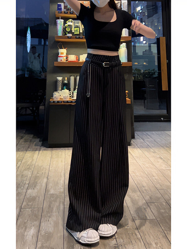 Large Size Women's Striped Suit Pants Summer New Casual Pants High Waisted Trousers Slimming Wide Leg Pants For Women