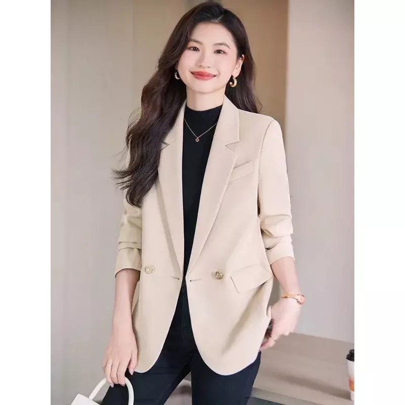 Fashion Autumn Winter Women Loose Blazer Ladies Apricot Black Pink Long Sleeve Single Breasted Female Casual Jacket Coat