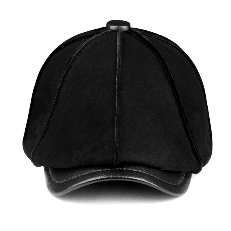 หมวกหนังแปดเหลี่ยมสำหรับผู้ชาย, หมวกเบเร่ต์ฤดูหนาวหมวกป้องกันหูอบอุ่นหนังแท้100% หมวกคุณพ่อหมวกพักผ่อน